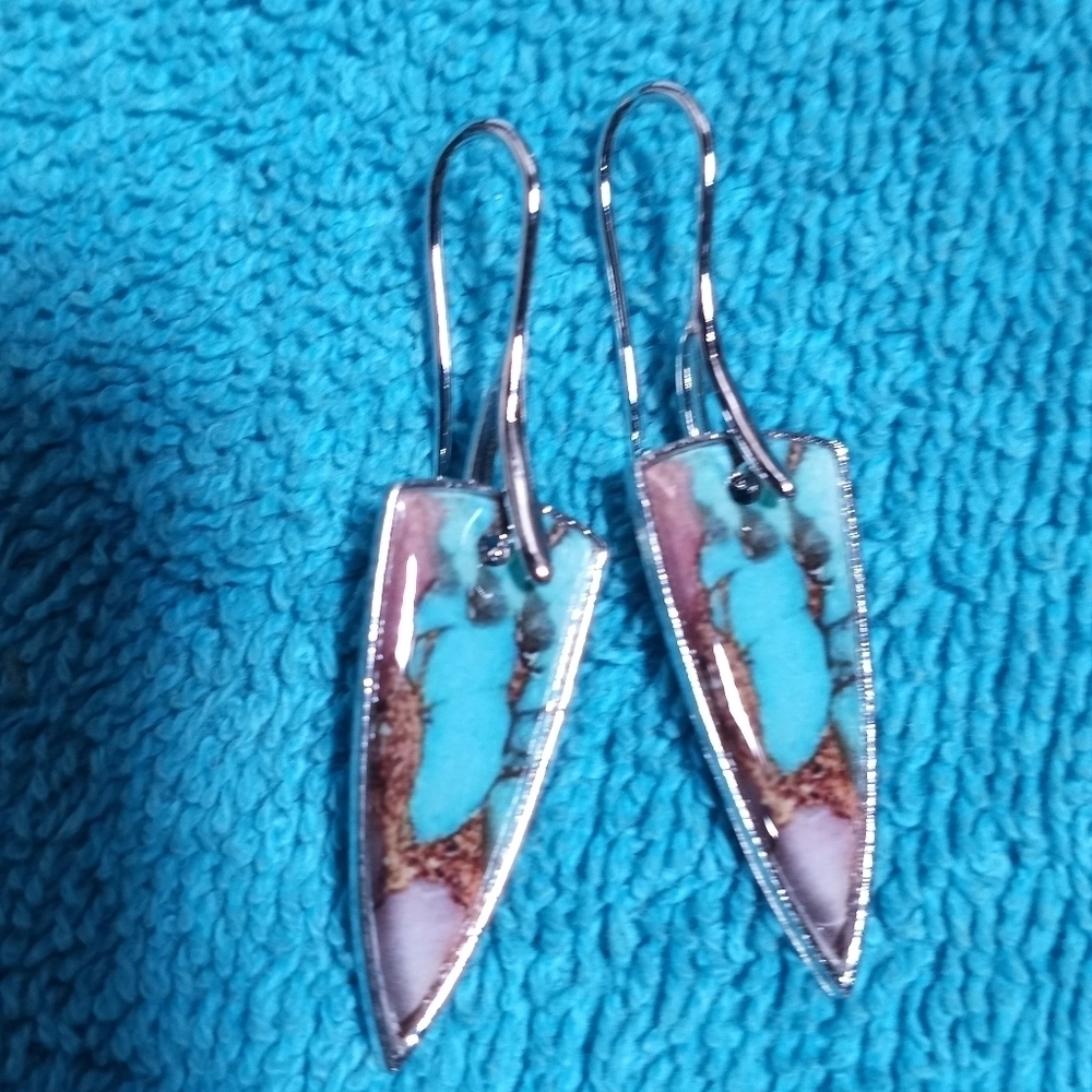 Multicolor Colorful Silvertone Wire Dangle Stone Look Earrings